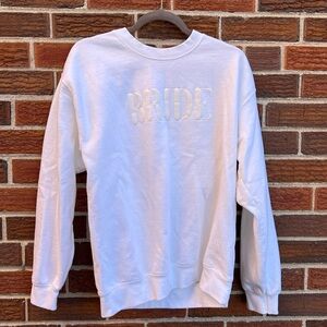 Gildan White Crewneck Sweatshirt with 'BRIDE' Embroidery